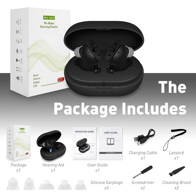 [Australia] - KOIKEY Digital Hearing Aid & Sound Amplifiers for Seniors，Mini Rechargeable Hearing Amplifier with Charging Case，In-Ear Earbuds with Noise Reduction and Sound Enhancement，Volume Control Easy (Black) 
