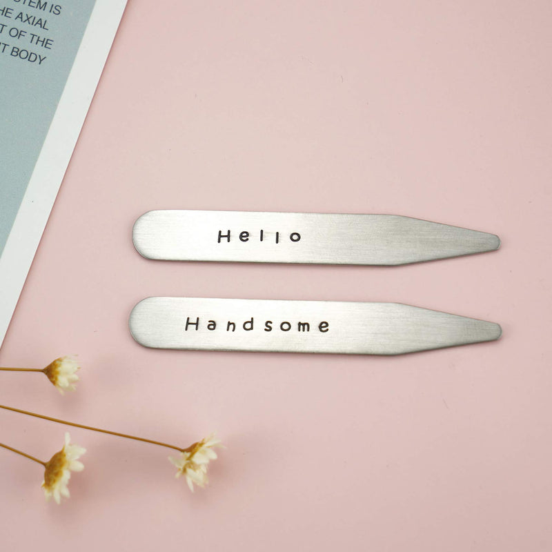 [Australia] - Collar Stays Boyfriend Gifts Hello Handsome Mens Collar Stay Valentine Gift for Him Anniversary Present White 