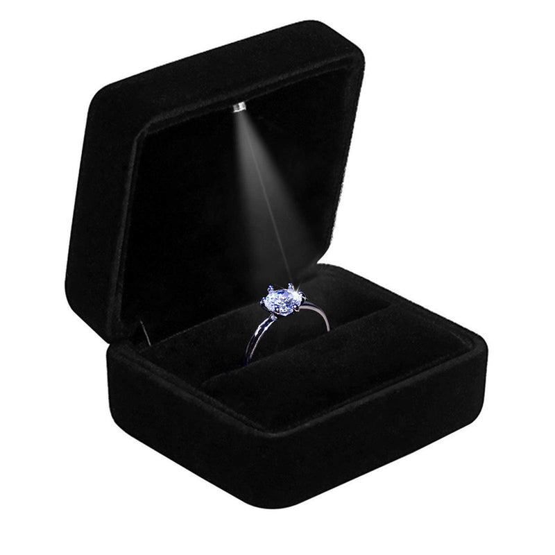 [Australia] - GBYAN Velvet Ring Box with LED Light Jewelry Display Gift Box for Proposal,Engagement, Wedding 1 ring holder Black 