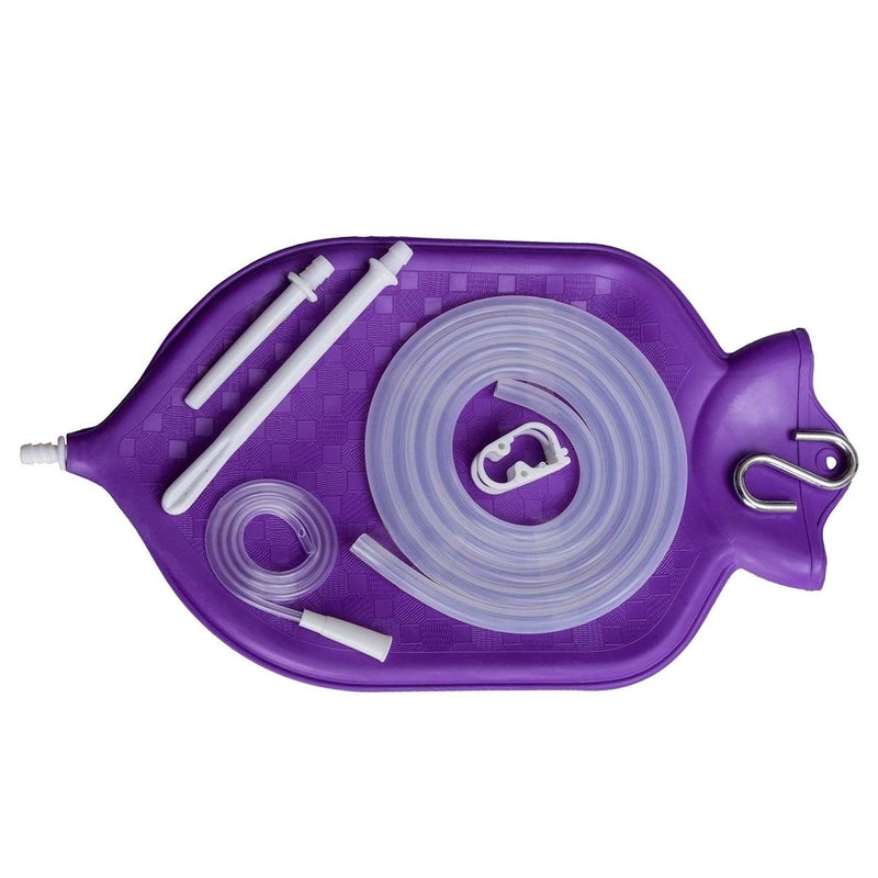[Australia] - HealthAndYoga Superior Enema Bag Kit - 2 Quart Fountain Open top – Silicone Hose and Fittings - Purple 