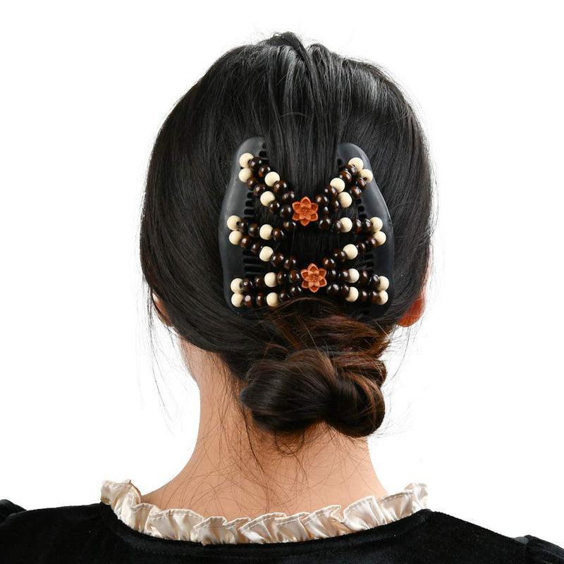 [Australia] - TIMESETL Beads Hair Combs, 6 pcs Elastic Magic Wood Beads Double Hair Comb Clip Stretchy Hair Accessories for Women Girls 