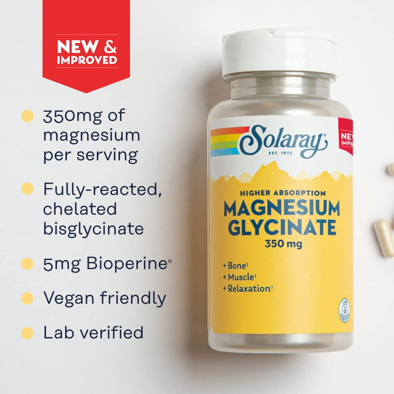 [Australia] - Solaray Magnesium Glycinate, New & Improved Fully Chelated Bisglycinate with BioPerine, High Absorption Formula, Stress, Bones, Muscle & Relaxation Support, 60 Day Guarantee (120 Count) 120 Count (Pack of 1) 