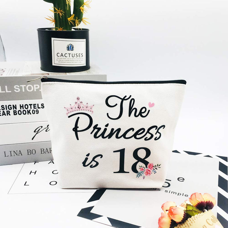 [Australia] - 18th Birthday Gifts for Women Best Friend Daughter Funny 18 Year Old Birthday Gift for Her The Princess is 18 Cute Makeup Bag Celebrate Turning Eighteen 