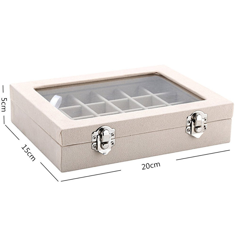 [Australia] - LANTWOO 24 Grids Velvet Glass Ring Earrings Jewelry Box Earrings Organiser Storage Holder Display Case 