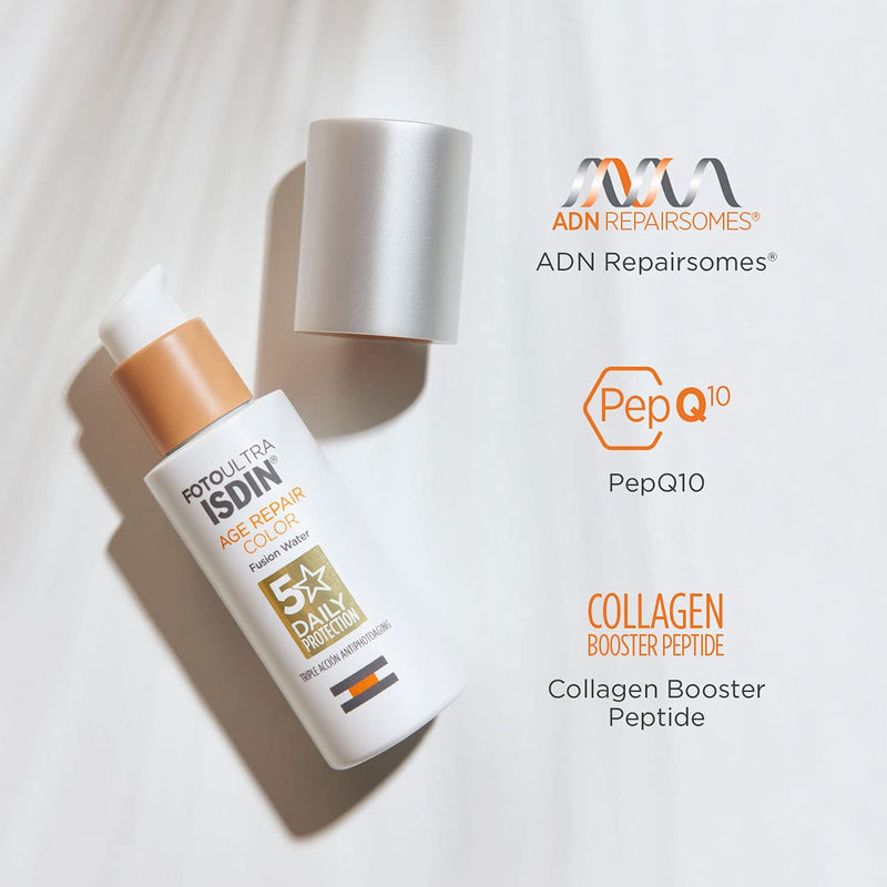 [Australia] - ISDIN FotoUltra Age Repair Color Fusion Water SPF 50 - Tinted facial sunscreen | Triple anti-aging action | Natural coverage, 50 ml 