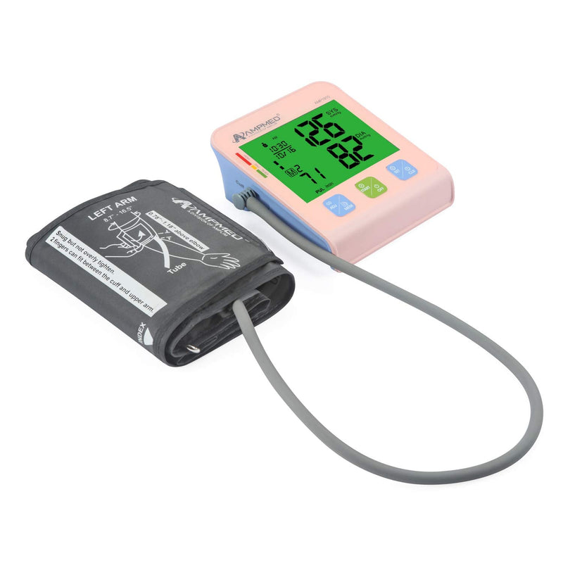 [Australia] - Amplim Digital Blood Pressure Monitor, Automatic Upper Arm Universal Cuff and Premium Travel Storage Case, Jumbo Color Backlit Display, 180 Memory, Includes Batteries, Pink Blue 8 Piece Set Pink-blue 