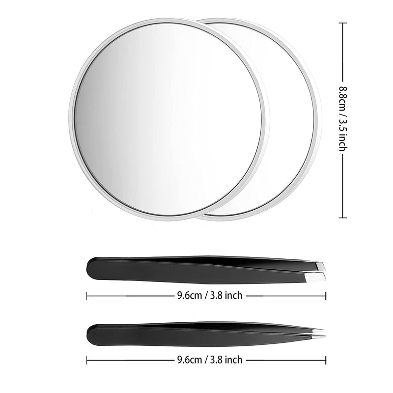 [Australia] - Magnifying Mirror and Tweezers Kit, Funtopia 10X & 20X Magnifying Makeup Mirrors with 2 Suction Cups, Portable Magnifier Travel Set for Eyebrow Tweezing, Blackhead Blemish Removal, 3.5 Inch (Mirror) 