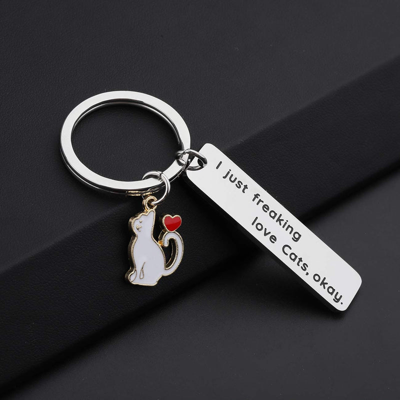 [Australia] - PENQI Cat Mom Keychain Cat Jewelry Cat Lover Gifts I Just Freaking Love Cats Okay Keychain Pet Lover Gift Animal Lover Gift for Cat Owner sliver 