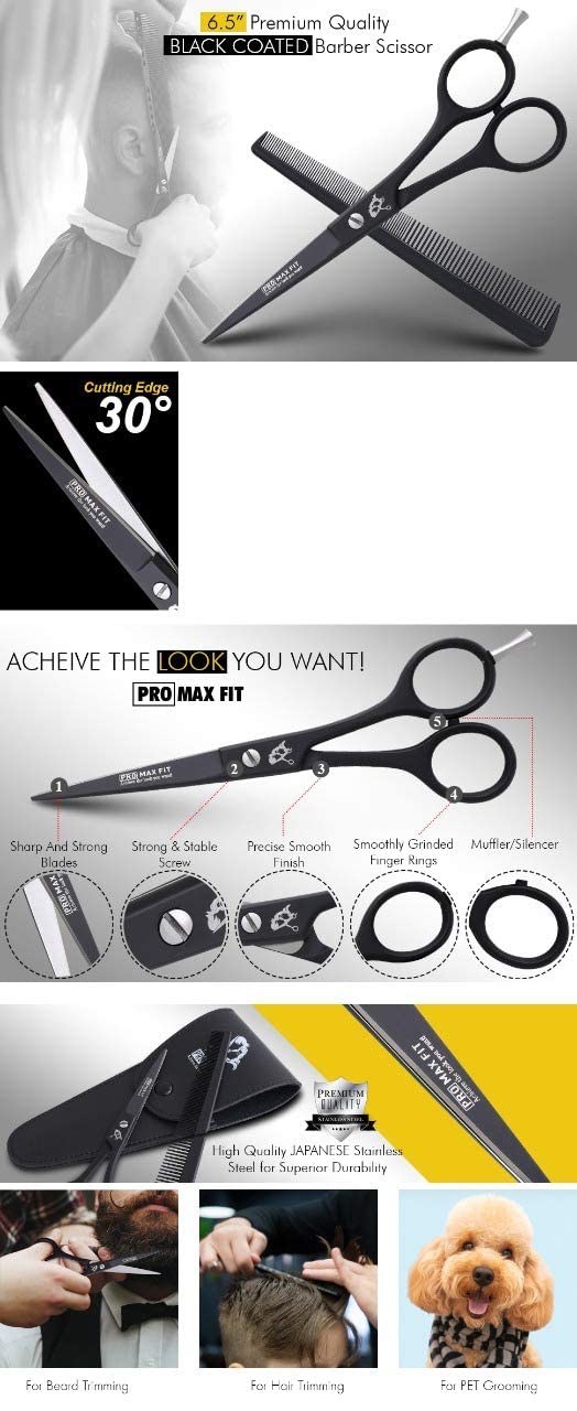 [Australia] - PromaxFit Hairdressing Scissors ‚Äì Barber Scissors for Hair Cutting ‚Äì Professional Hair Scissors with Adjustable Screws ‚Äì Black Stainless Steel Hair Cutting Scissor ‚Äì Hairdressing scizzors with Comb 