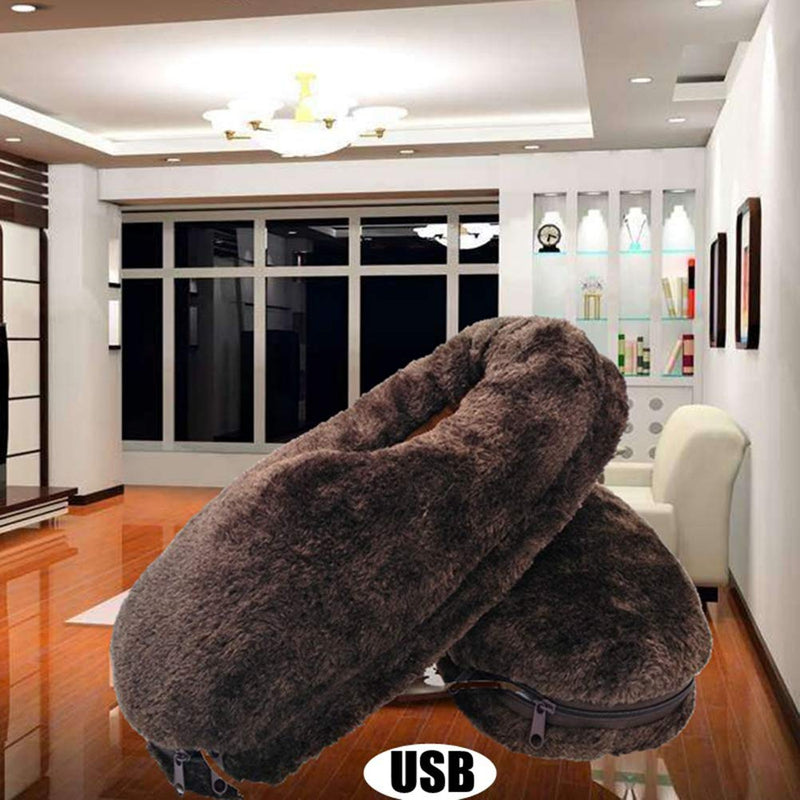 [Australia] - Foot Warmer Electric Heated Shoes, Soft Plush Winter Heating Slippers USB Charging Foot Cushion, Electric Foot Warmers Heating Shoes to Keep Feet Warm - Black 