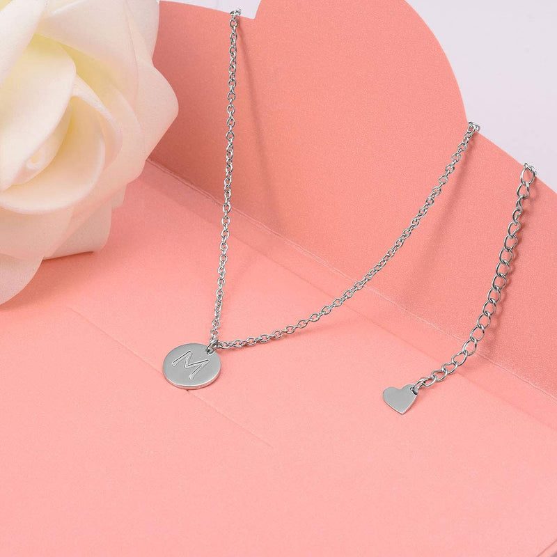 [Australia] - THREE KEYS JEWELRY Initial Necklaces Silver Gold Tone 10mm 0.4 Inches 16mm 0.63 Inches Tiny Disc Alphabet Pendant Stainless Steel Initial Necklace for Women Girls 10.0 Millimeters M 