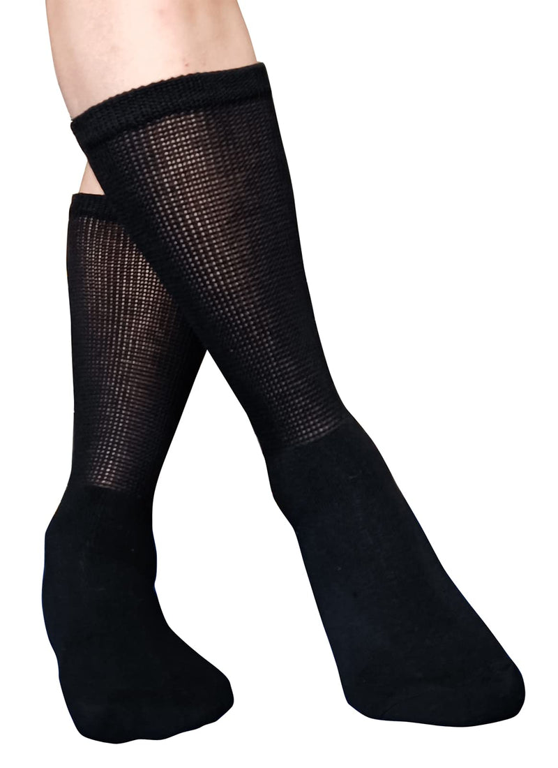 [Australia] - Men Diabetic Socks Extra Wide Non Binding Crew Sock Cushioned Moisture Wicking Socks Loose Top Edema Thick Ankle 3 Pairs B-black (3 Pairs) 