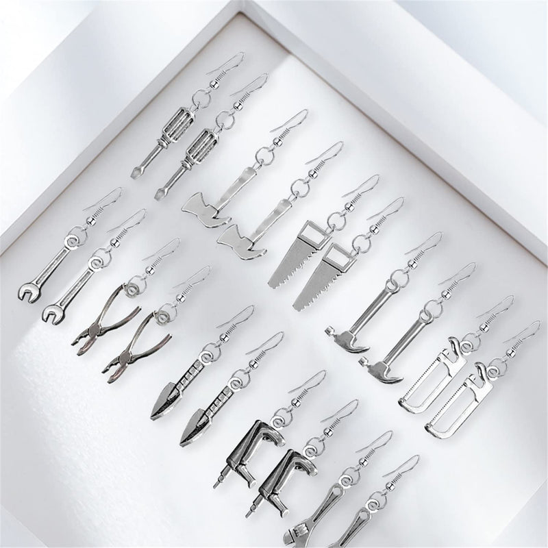 [Australia] - WUWEIJIAJIA 10 Pairs Funny Handmade Lightweight Cute Vintage Silver Tool Axe Wrench Dangle Drop Earrings Sets Funky Quirky Punk Spanner Earrings for Women Girls 10 Piece Set 