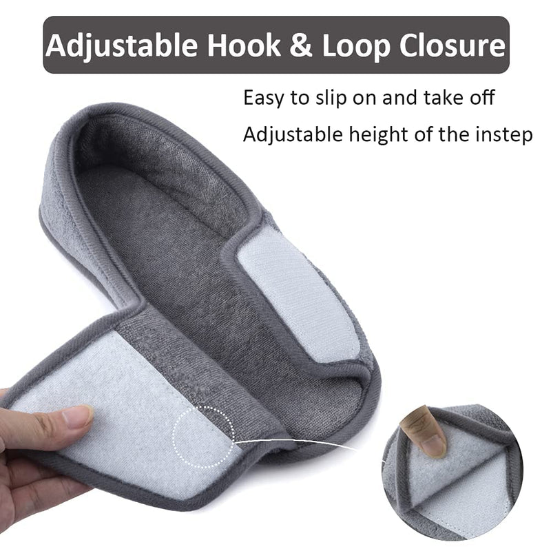 [Australia] - Women’s Diabetic Memory Foam Wide Fit Slippers Open Toe Adjustable Slip-on House shoes Indoor and Outdoor Rubber Sole 7 UK Grey 