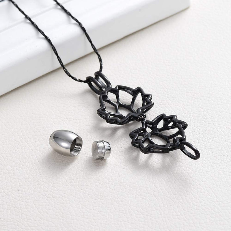 [Australia] - Imrsanl Cremation Jewelry for Ashes - Lotus Flower Ashes Pendant Necklace with Mini Keepsake Urn Memorial Ash Jewelry Black 