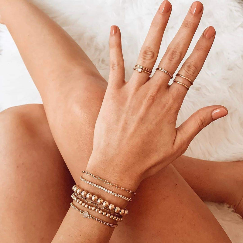 [Australia] - Reoxvo 18K Gold Plated Stainless Steel Gold Beaded Ball Bracelets for Women Stackable Stretch Elastic Bracelet 4mm+4mm 