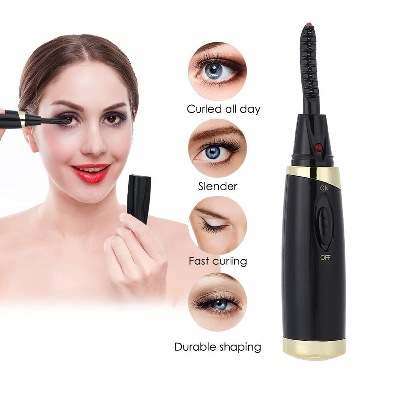 [Australia] - Heated Eyelash Curler, Mini Electric Eyelash Curlers Mascara Curling Mascara Curling Makeup Eye Lashes Brush Quick Heating Black 