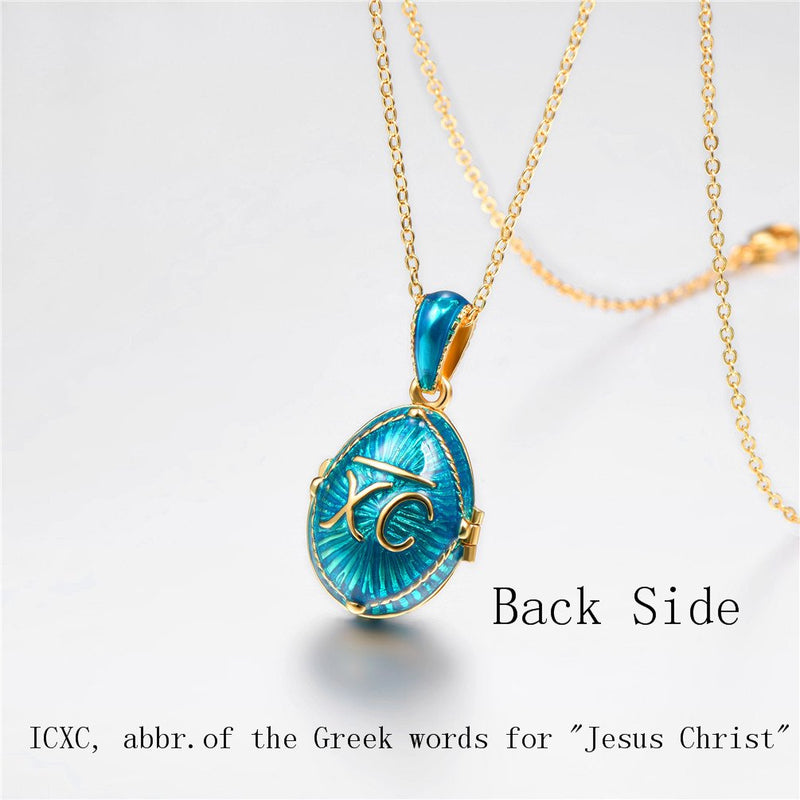 [Australia] - U7 Orthodox Cross Pendant & Chain 22" 18K Gold Plated Enamel Message Necklace Blue 