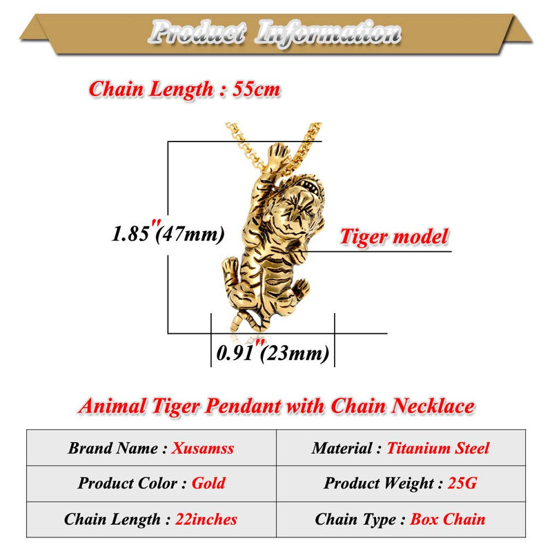 [Australia] - Xusamss Punk Titanium Steel Animal Tiger Pendant Necklace,22inches Chain Plated Gold Steel Tiger 