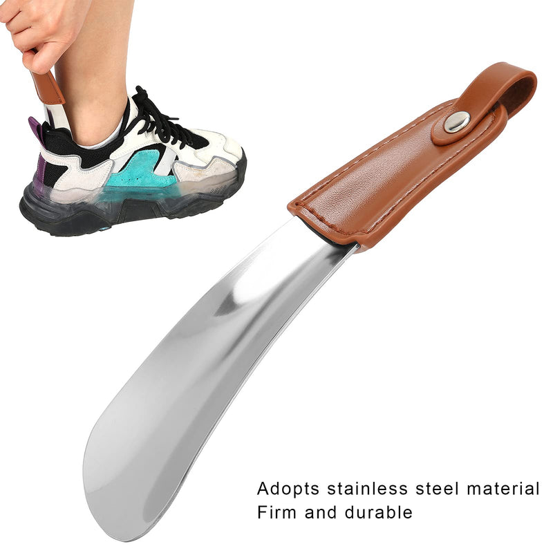 [Australia] - Stainless Steel Shoe Horn, Metal Shoe Horn Elderly Shoe Horn Professional Travel Portable Shoe Horn with PU Leather Handle for Elderly Pregnant Women Men Kids 