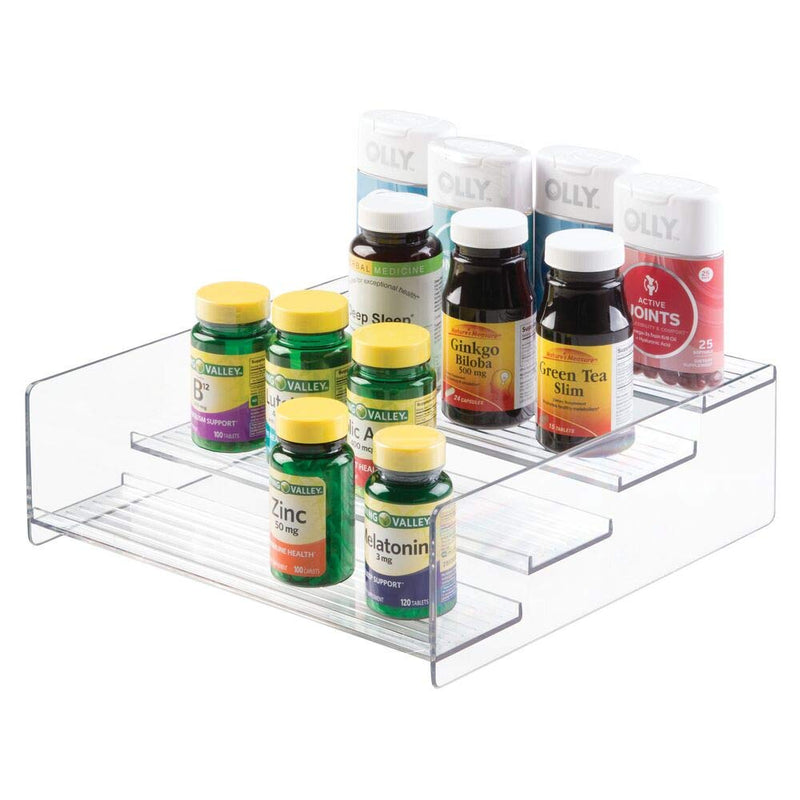 [Australia] - mDesign Plastic Bathroom Storage Organizer Shelf for Cabinet, Vanity, Countertop - Holds Vitamins, Supplements, Medicine Bottles, Essential Oils, Nail Polish, Cosmetics - 4 Levels - Clear 