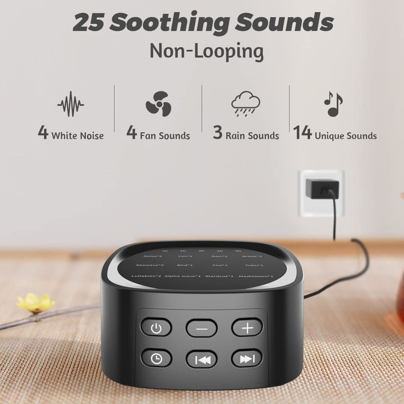 [Australia] - Sleepbox Sound Machines with 36 Volume Levels 5 Timers and Visible Sound Catalog Portable Soothing Sounds and Memory Function Sleep White Noise Machine for Home Office and Travel Black 