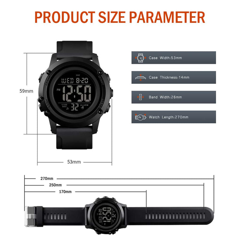 [Australia] - Men's Digital Sports Watch Large Face Waterproof Wrist Watches for Men with Stopwatch Alarm LED Back Light Medium-48mm B-band-B-dial 