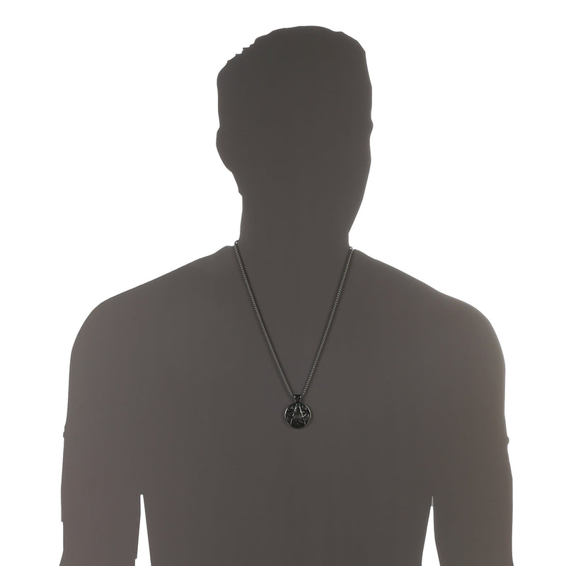 [Australia] - HZMAN Supernatural Devils Trap Symbol Sigil Stainless Steel Pendant Necklace Pentagram Anti Possession Silver 
