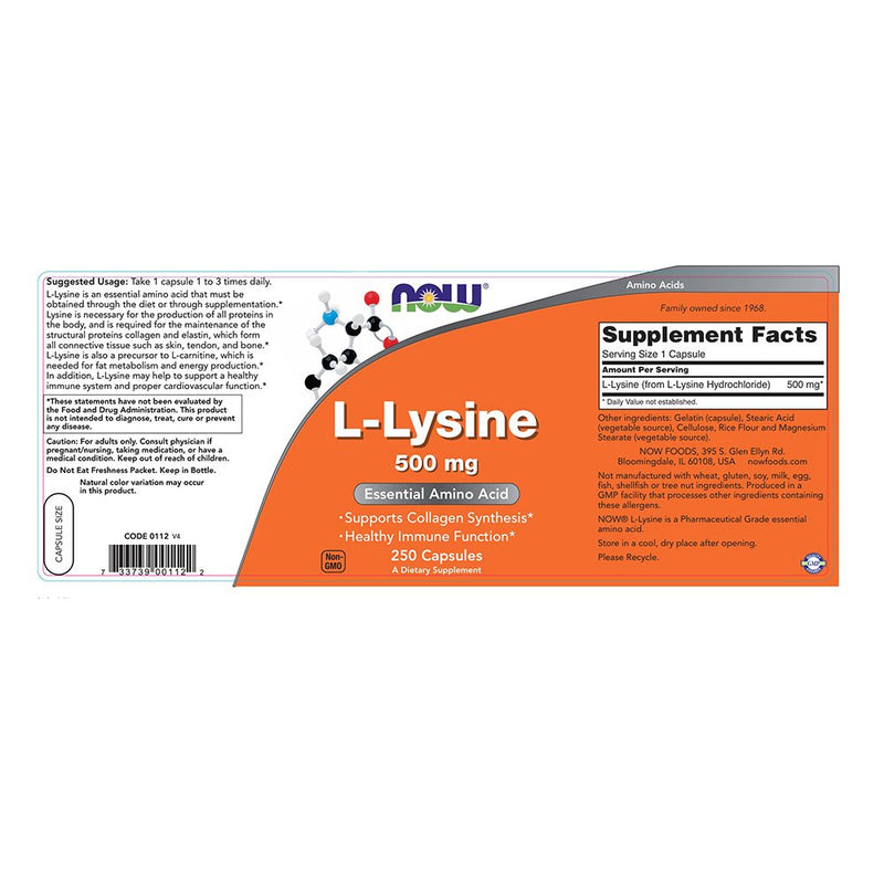 [Australia] - NOW L-lysine 500 mg, 250 Capsules 250 Count (Pack of 1) 
