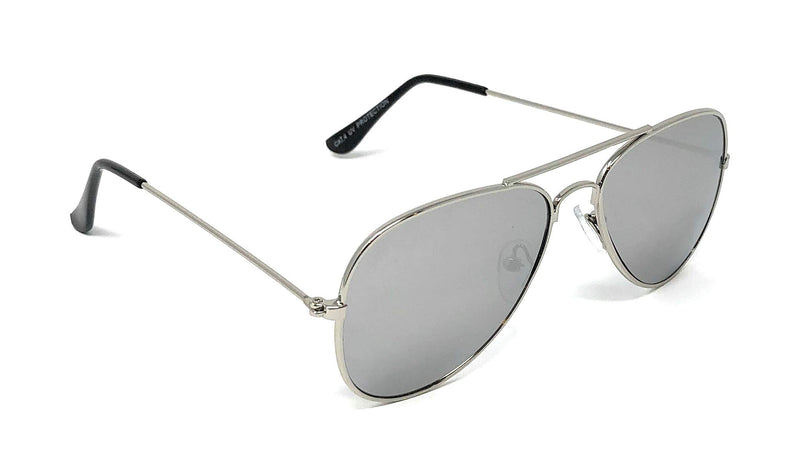 [Australia] - WebDeals Retro - Children's Size Metal Aviator Sunglasses A#1 Silver Frame, Silver Mirror 