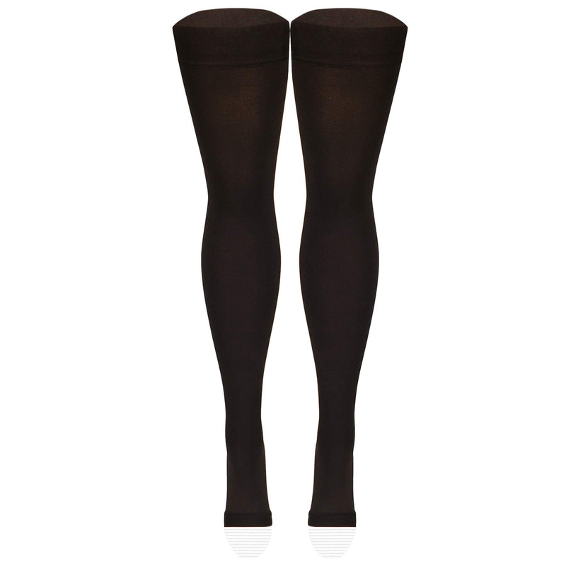 [Australia] - Nuvein Medical Compression Stockings, 20-30 mmHg Support, Women & Men Thigh Length Hose, Open Toe, Black, Large Large (1 Pair) 