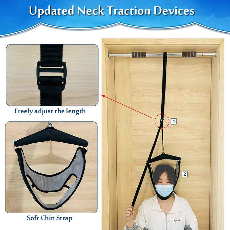 [Australia] - Neck Traction Devices Cervical Stretcher for Nerve Pain Relief Spinal Decompression Machine Alignment Stretching Devices Over The Door Home Cervical Traction Unit Physical Therapy Kit (Black) Black 