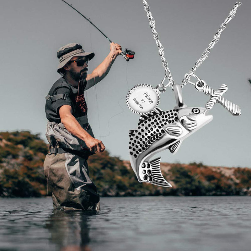 [Australia] - Dletay Fish Cremation Jewelry for Ashes Memorial Ashes Keepsake Necklace Urn Necklace Pendant Fish + Cross 