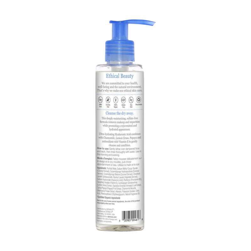 [Australia] - DERMA E Hydrating Gentle Cleanser with Hyaluronic Acid – Moisturizing Facial Cleanser Tones, Moisturizes & Improves Skin Texture – Gently Exfoliating Papaya Face Wash, 6 fl oz 