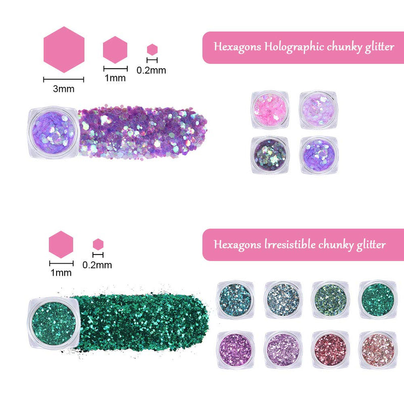 [Australia] - URAQT Chunky Glitter, 12 Colors Festival Glitter, Nail Glitter Powder, Holographic Cosmetic Glitter for Face Body Eye Hair Nail and DIY Art 12Color#A 