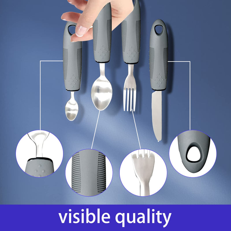 [Australia] - Yuflen 4-Piece Easy Grip Cutlery Set with Thick Handle Disabled Eating Aid Cutlery Non-Slip Handles for Disabled Arthritis Parkinsons Elderly or People with Tremors 