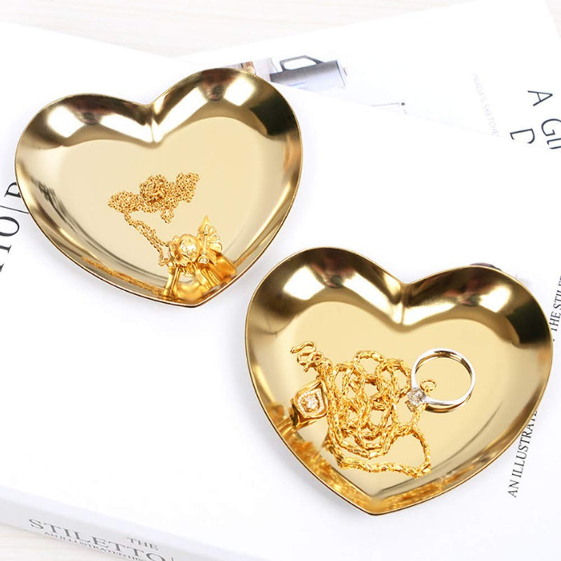 [Australia] - Teensery Gold Heart-Shaped Jewelry Tray Stainless Steel Jewelry Holder Desktop Organizer for Ring, Earrings, Necklace, Bracelet and Pendants 