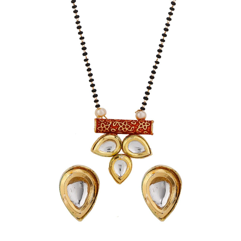 [Australia] - Efulgenz Mangalsutra Indian Boho Antique Kundan Gold Plated Beaded Pendant Necklace Earring Jewelry Set 
