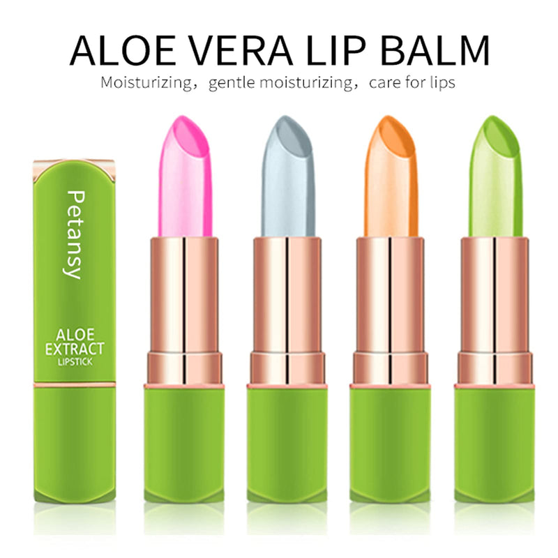 [Australia] - Petansy 4 Pack Aloe Vera Lipstick , Lips Moisturizer Long Lasting Nutritious Lip Balm Magic Temperature Color Change Lip Gloss-Set(E) 