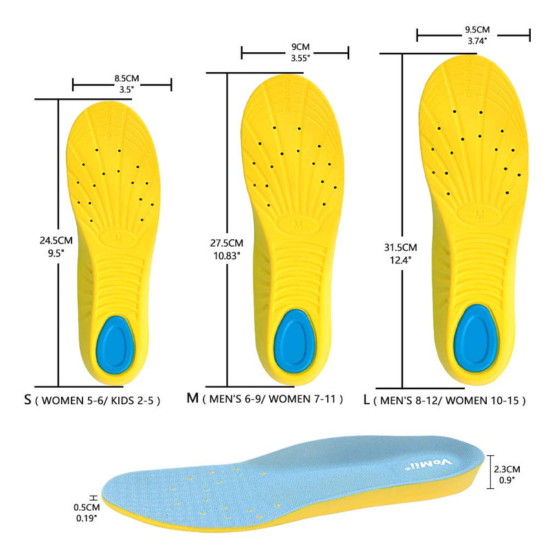 [Australia] - VoMii PU Memory Foam Insoles Plantar Fasciitis Arch Support Insoles for Women Men and Kids, Comfortable Breathable Sports Shoe Inserts, Shock Absorption and Relieve Foot Pain, M(Men 6-9/ Women 7-11) Blue M(Men 6-9/ Women 7-11) 