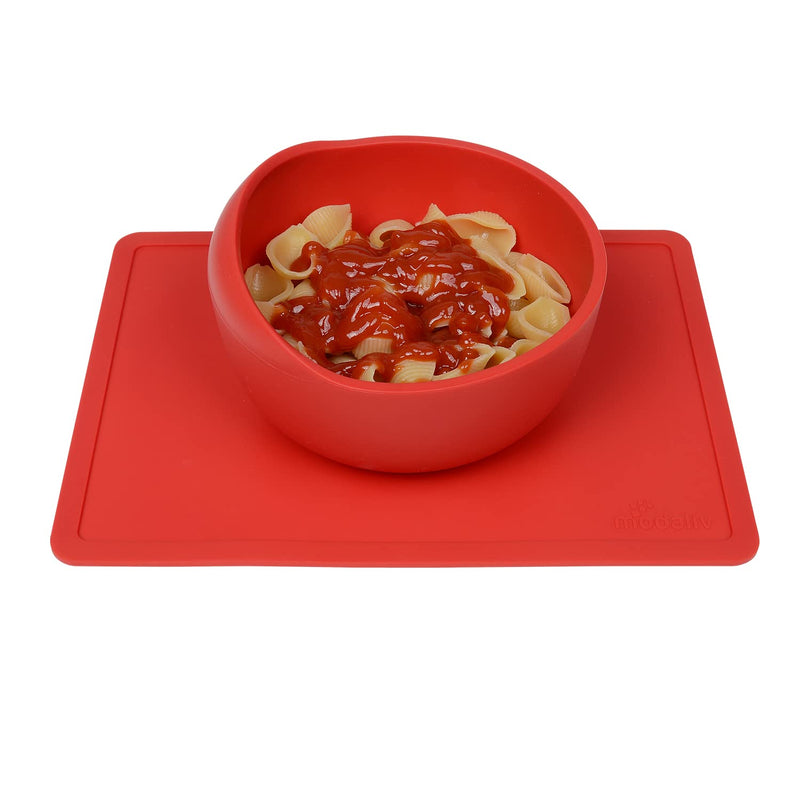 [Australia] - Modaliv Scooper Bowl with Silicone Placemat Suction Base (34oz) - Food Grade Silicone Suction Bowls - Dishwasher and Microwave Safe Adaptive Equipment (Red) Red 