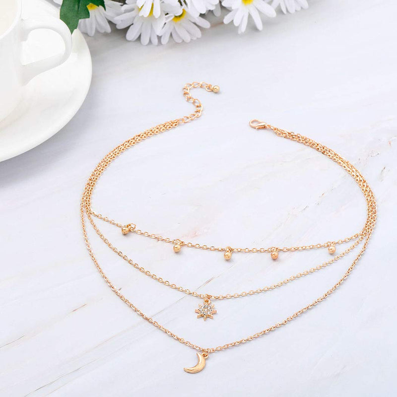 [Australia] - Yalice Boho Layered Moon Necklace Chain Gold Bell Choker Necklaces Crystal Star Jewelry for Women and Girls 