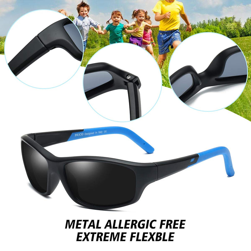 [Australia] - DUCO Kids Polarized Sunglasses for Boys and Girls Flexible Rubber Frame UV400 Protection K005 Black for Age 5-12 