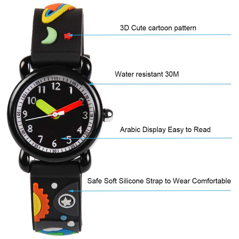 [Australia] - Venhoo Kids Watches 3D Cute Cartoon Waterproof Silicone Children Toddler Wrist Watches Time Teacher for Boys Little Child-Universe 