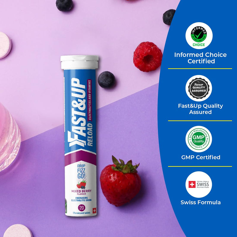 [Australia] - Fast&Up Reload – Instant Hydration and Electrolytes Replenishment - 20 Effervescent Tablets (Mixed Berry) Mixed Berry 20 Count (Pack of 1) 