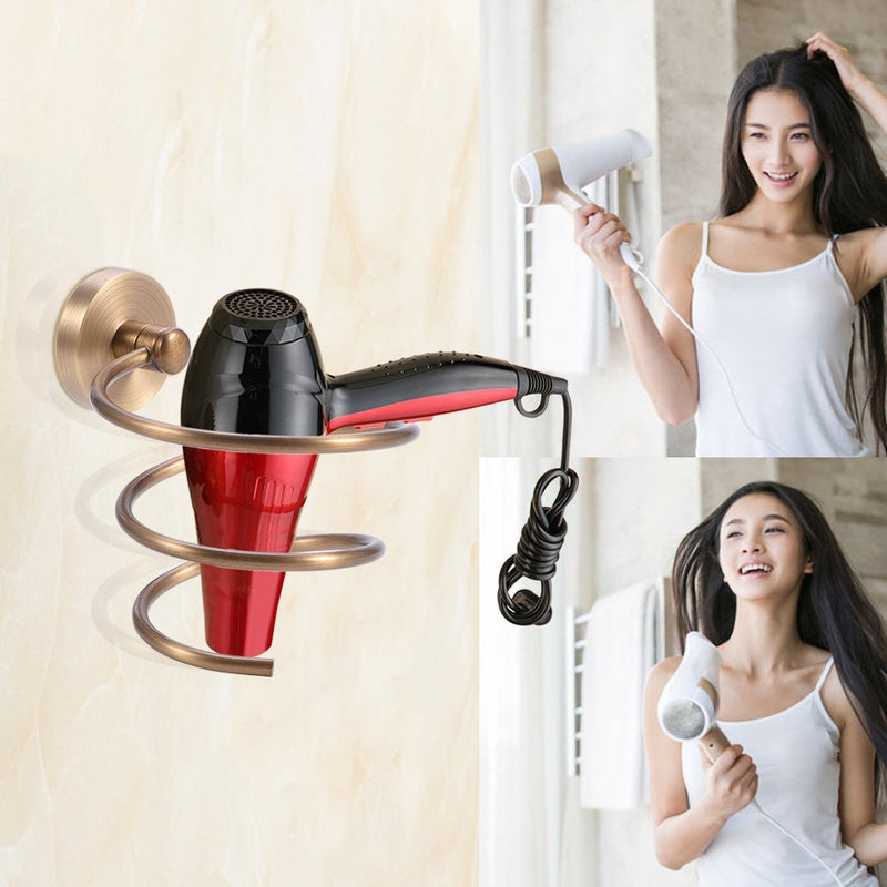 [Australia] - Hair Dryer Holder Antique Wall Mount Solid Brass Blow Dryer Holder Storage Rack Bathroom Organizer Shelf Stand for Washroom Barbershop 