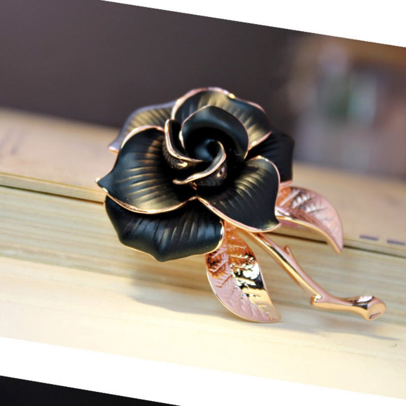 [Australia] - Rose Gold Flower Brooch Black and White Rose Petals Brooches & Pins for Women 