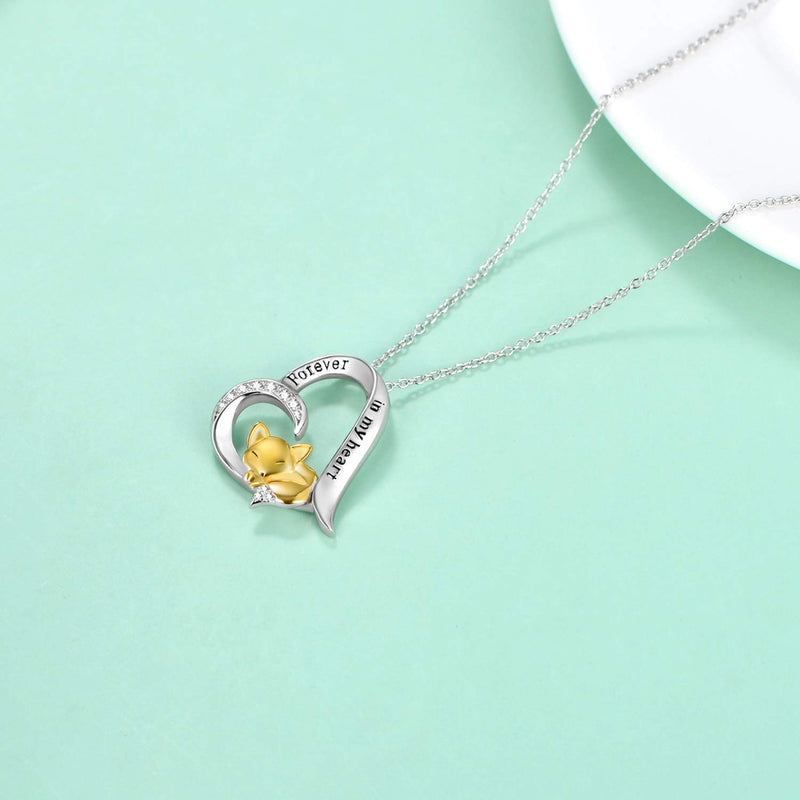 [Australia] - Sterling Silver Rabbit Butterfly Turtle Fox Necklace Heart Pendant Forever in My Heart Necklace for Women Girls Friends 