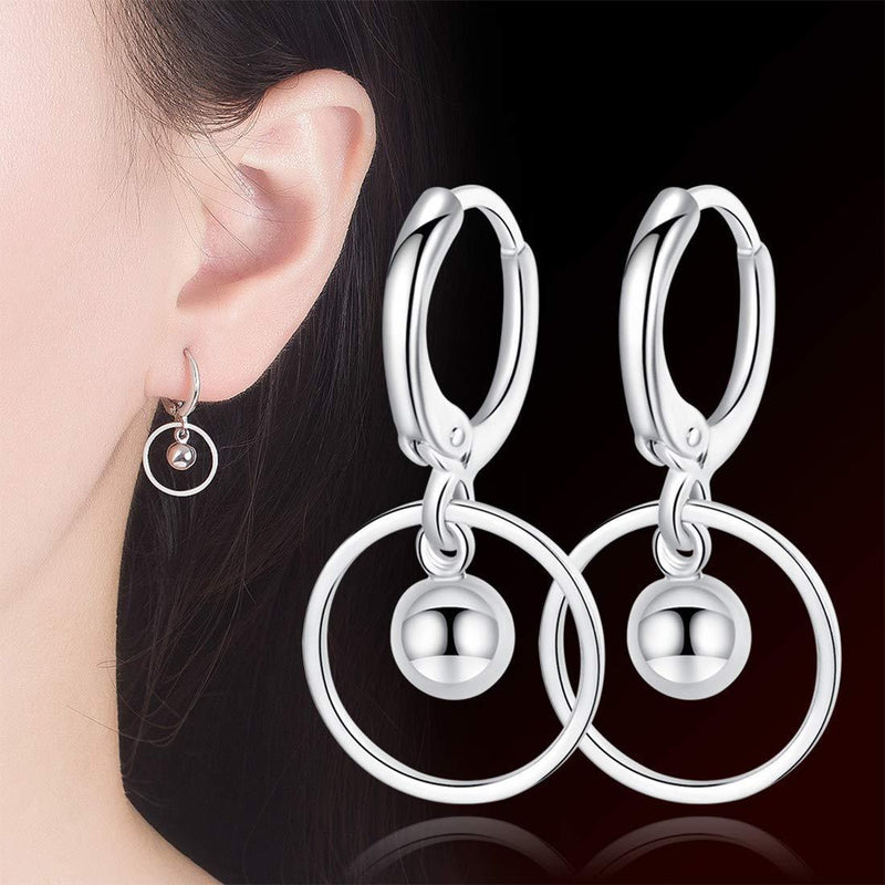 [Australia] - Ms.Swan 925 Sterling Silver Cute Round Pendant Small Hoop Earrings for Womens and Girls,Teens,Kids 