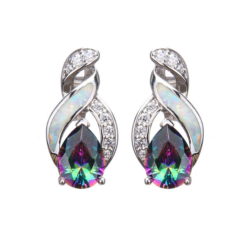 [Australia] - Hermosa Jewelry Sets Australian Opal Blue Sapphire Necklace Earrings JS1 